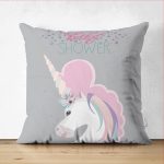 - Suet-K-4356g - Realhomes  Çift Taraflı Baby Shower Unicorn At Tasarımlı Çocuk Odası Süet Yastık Kırlent Kılıfı Realhomes