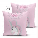 - Suet-K-4356p-1 - Realhomes  Çift Taraflı Baby Shower Unicorn At Tasarımlı Çocuk Odası Süet Yastık Kırlent Kılıfı Realhomes