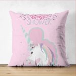 - Suet-K-4356p - Realhomes  Çift Taraflı Baby Shower Unicorn At Tasarımlı Çocuk Odası Süet Yastık Kırlent Kılıfı Realhomes