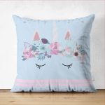 - Suet-K-4358m - Realhomes Çift Taraflı Mavi Zeminde Baby Shower Özel Tasarım Çocuk Odası Süet Yastık Kırlent Kılıfı Realhomes