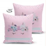 - Suet-K-4358p-1 - Realhomes  Çift Taraflı Pembe Zeminde Baby Shower Özel Tasarım Çocuk Odası Süet Yastık Kırlent Kılıfı Realhomes