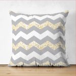 Çift Taraflı Gri Altın Varaklı Çizgi Motifli Çocuk Odası Süet Yastık Kırlent Kılıfı Realhomes