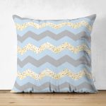 - Suet-K-4363g - Realhomes  Çift Taraflı Gri Altın Varaklı Çizgi Motifli Çocuk Odası Süet Yastık Kırlent Kılıfı Realhomes