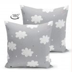 Çift Taraflı Gri Zeminde Bulutlar Özel Tasarımlı Çocuk Odası Süet Yastık Kırlent Kılıfı Realhomes