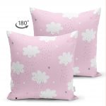 - Suet-K-4365p-1 - Realhomes Çift Taraflı Pembe Zeminde Bulutlar Özel Tasarımlı Çocuk Odası Süet Yastık Kırlent Kılıfı Realhomes