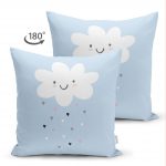 Çift Taraflı Mavi Zeminde Yalnız Bulut Çocuk Odası Süet Yastık Kırlent Kılıfı Realhomes