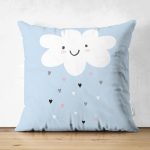 Çift Taraflı Mavi Zeminde Yalnız Bulut Çocuk Odası Süet Yastık Kırlent Kılıfı Realhomes