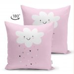 - Suet-K-4366p-1 - Realhomes  Çift Taraflı Pembe Zeminde Yalnız Bulut Çocuk Odası Süet Yastık Kırlent Kılıfı Realhomes