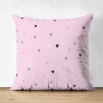 - Suet-K-4367p - Realhomes Çift Taraflı Pembe Zeminde Renkli Kalpler Çocuk Odası Süet Yastık Kırlent Kılıfı Realhomes