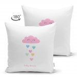 - Suet-K-4370-1 - Realhomes Çift Taraflı Beyaz Zeminde Pembe Bulutlu Baby Shower Çocuk Odası Süet Yastık Kırlent Kılıfı Realhomes