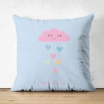 - Suet-K-4370m - Realhomes Çift Taraflı Mavi Zeminde Pembe Bulutlu Baby Shower Çocuk Odası Süet Yastık Kırlent Kılıfı Realhomes