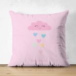 Çift Taraflı Pembe Zeminde Pembe Bulutlu Baby Shower Çocuk Odası Süet Yastık Kırlent Kılıfı Realhomes