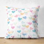 - Suet-K-4371 - Realhomes  Çift Taraflı Beyaz Zeminde Rengarenk Kalpler Çocuk Odası Süet Yastık Kırlent Kılıfı Realhomes