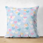- Suet-K-4371m - Realhomes Çift Taraflı Mavi Zeminde Rengarenk Kalpler Çocuk Odası Süet Yastık Kırlent Kılıfı Realhomes