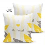 - Suet-K-4373-1 - Realhomes Çift Taraflı I Love Animals Tasarımlı Çocuk Odası Süet Yastık Kırlent Kılıfı Realhomes