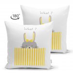 - Suet-K-4374-1 - Realhomes Çift Taraflı Beyaz Zeminde Gri Sarı Ayıcık Motifli Bebek Odası Süet Yastık Kırlent Kılıfı Realhomes