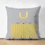 - Suet-K-4376 - Realhomes Çift Taraflı Pembe Zeminde Gri Sarı Ayıcık Bebek Odası Süet Yastık Kırlent Kılıfı Realhomes