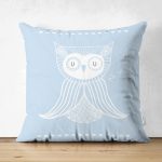 - Suet-K-4378m - Realhomes Çift Taraflı Mavi Zeminde Baykuş Özel Tasarımlı Bebek Odası Süet Yastık Kırlent Kılıfı Realhomes