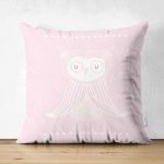 - Suet-K-4380 - Realhomes  Çift Taraflı Pembe Zeminde Baykuş Özel Tasarımlı Bebek Odası Süet Yastık Kırlent Kılıfı Realhomes