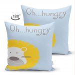 - Suet-K-4381m-1 - Realhomes Çift Taraflı Mavi Zeminde Hungry Aslan Motifli Dijital Baskılı Bebek Odası Süet Yastık Kılıfı Realhomes