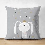 - Suet-K-4384g - Realhomes Çift Taraflı Renkli Puanlı Kedicik Desenli Bebek Odası Süet Yastık Kırlent Kılıfı Realhomes