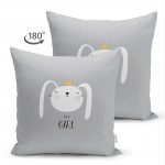 - Suet-K-4387-1 - Realhomes  Çift Taraflı Gri Zeminde Its Girl Tavşan Motifli Bebek Odası Süet Yastık Kırlent Kılıfı Realhomes