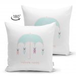 - Suet-K-4392-1 - Realhomes  Çift Taraflı Şemsiye ve Sevimli Ayıcıklar Motifli Bebek Odası Süet Yastık Kırlent Kılıfı Realhomes