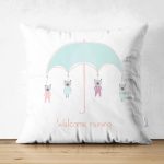 - Suet-K-4392 - Realhomes  Çift Taraflı Şemsiye ve Sevimli Ayıcıklar Motifli Bebek Odası Süet Yastık Kırlent Kılıfı Realhomes