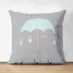 Çift Taraflı Gri Zeminde Şemsiye ve Sevimli Ayıcıklar Motifli Bebek Odası Süet Yastık Kılıfı Realhomes