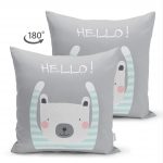 Çift Taraflı Gri Zeminde Sevimli Ayıcık Motifli Bebek Odası Süet Yastık Kırlent Kılıfı Realhomes