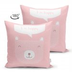 - Suet-K-4404-1 - Realhomes Çift Taraflı Pembe Zeminde Mutlu Ayıcık Desenli Bebek Odası Süet Yastık Kırlent Kılıfı Realhomes