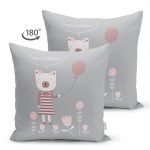 - Suet-K-4413-1 - Realhomes Çift Taraflı Gri Zeminde Balon ve Ayıcık Desenli Bebek Odası Süet Yastık Kırlent Kılıfı Realhomes