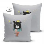 - Suet-K-4419-1 - Realhomes Çift Taraflı Gri Zeminde Atkılı Ayıcık Desenli Bebek Odası Süet Yastık Kırlent Kılıfı Realhomes