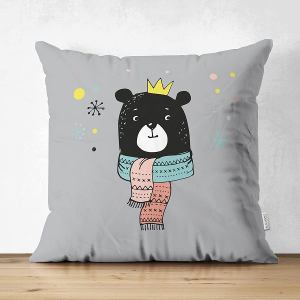 - Suet-K-4419 - Realhomes  Çift Taraflı Pembe Zeminde Balon ve Ayıcık Desenli Bebek Odası Süet Yastık Kırlent Kılıfı Realhomes