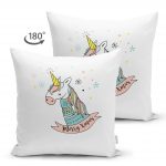 Çift Taraflı Beyaz Zeminde Unicorn Motifli Bebek Odası Süet Yastık Kırlent Kılıfı Realhomes
