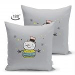 - Suet-K-4427-1 - Realhomes Çift Taraflı Gri Zeminde Kardan adam Çizim Desenli Bebek Odası Süet Yastık Kırlent Kılıfı Realhomes