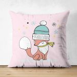- Suet-K-4436 - Realhomes Çift Taraflı Pembe Zeminde Sevimli Tilki Desenli Bebek Odası Süet Yastık Kırlent Kılıfı Realhomes