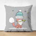 Çift Taraflı Gri Zeminde Sevimli Tilki Desenli Bebek Odası Süet Yastık Kırlent Kılıfı Realhomes