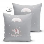 - Suet-K-4439-1 - Realhomes Çift Taraflı Gri Zeminde Uçan Fil Desenli Bebek Odası Süet Yastık Kırlent Kılıfı Realhomes