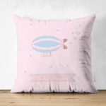 Çift Taraflı Pembe Zeminde Balon Tasarımlı Bebek Odası Süet Yastık Kırlent Kılıfı Realhomes