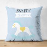 - Suet-K-4465m - Realhomes  Çift Taraflı Mavi Zeminde Bebek Arabası Desenli Bebek Odası Süet Yastık Kırlent Kılıfı Realhomes