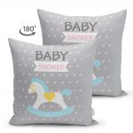 Çift Taraflı Gri Zeminde Bebek Arabası Desenli Bebek Odası Süet Yastık Kırlent Kılıfı Realhomes