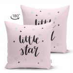 - Suet-K-4481-1 - Realhomes Çift Taraflı Pembe Zeminde Little Star Yıldız Tasarımlı Bebek Odası Süet Yastık Kırlent Kılıfı Realhomes