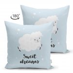 - Suet-K-4490-1 - Realhomes Çift Taraflı Mavi Zeminde Sevimli Kuzucuk Tasarımlı Bebek Odası Süet Yastık Kırlent Kılıfı Realhomes