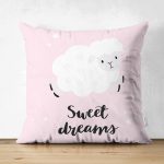 Çift Taraflı Pembe Zeminde Sevimli Kuzucuk Tasarımlı Bebek Odası Süet Yastık Kırlent Kılıfı Realhomes