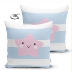 - Suet-K-4500m-1 - Realhomes  Çift Taraflı Mavi Çizgiler Üzerine Pembe Yıldız Tasarımlı Bebek Odası Süet Yastık Kırlent Kılıfı Realhomes