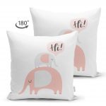 - Suet-K-4505-1 - Realhomes Çift Taraflı Beyaz Zeminde Sevimli Filler Özel Tasarımlı Bebek Odası Süet Yastık Kırlent Kılıfı Realhomes