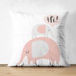 - Suet-K-4505 - Realhomes Çift Taraflı Beyaz Zeminde Sevimli Filler Özel Tasarımlı Bebek Odası Süet Yastık Kırlent Kılıfı Realhomes