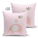 Çift Taraflı Pembe Zeminde Sevimli Filler Özel Tasarımlı Bebek Odası Süet Yastık Kırlent Kılıfı Realhomes
