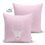 Çift Taraflı Pembe Zeminde Sevimli Geyik Tasarımlı Bebek Odası Süet Yastık Kırlent Kılıfı Realhomes